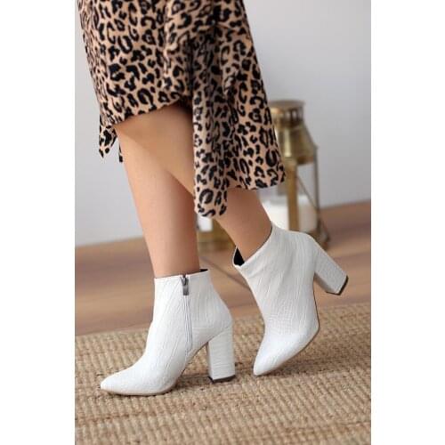 A903-20Beyaz Kroko Pink Potin White Kroko Women Boots