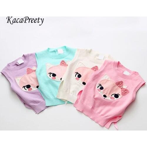 Sweet baby girls vest Spring autumn cartoon fox embroidery waistcoat for girls jacket toddler baby clothing 2-10Yrs