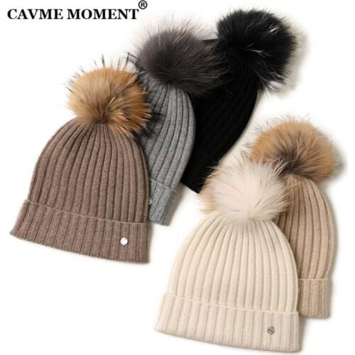 CAVME Winter Cashmere Pompon Skullies Beanies Caps Hats for Women Men Ladies Cashmere Knitting Casual Hats Solid Color