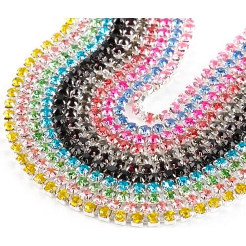 1Meter Crystal Rhinestone Chain SS6-SS12 Silver Base Claw Sew on Glue on Rhinestone Trim Sewing Garment DIY Beauty Accessories