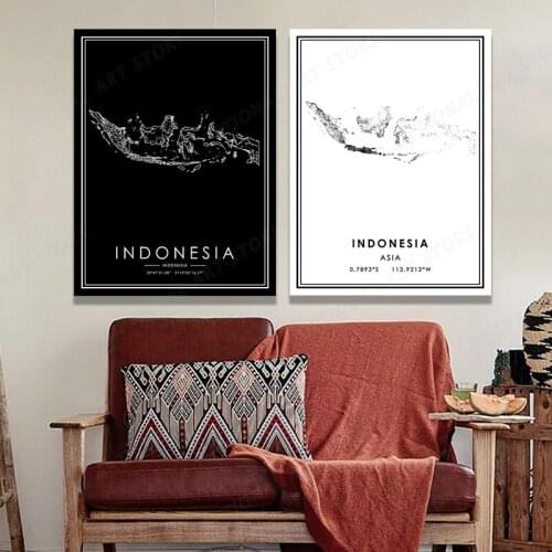 1 Panel INDONESIA City Map Canvas Art Abstract Artwork Poster For Home Living Room Office Decor Painting