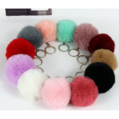 2pcs 20 Colors Fluffy Fur Pom Pom Keychain Soft Faux Fur-like Ball Car Keyring Key Holder Women Bag Pendant Jewelry