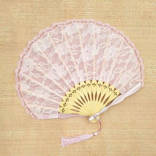 50pcs Pink White Retro Spanish Bamboo Carved Embroidered Lace Hand Fan Dancing Party Shell Folding Fan ZA4969