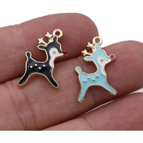 6PCS Gold Color Enamel Pink Sika Deer Charm Pendant for Jewelry Making Bracelet Necklace DIY Earrings Accessories Handmade Craft