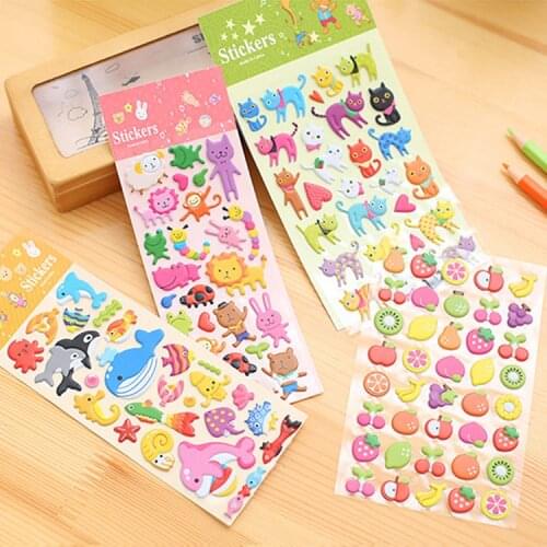 New Cute Cartoon Animal Fruit Prints Stickers Kids Diary Decoration 3D PVC Korea Stationery Kindergarten Baby Gift Children Toys