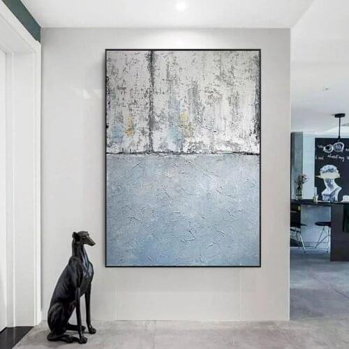 Large Hand painted Nordic Style Wall Art Canvas Oil Painting White Grey Blue wall Picture For Living Room bar office wall Decor