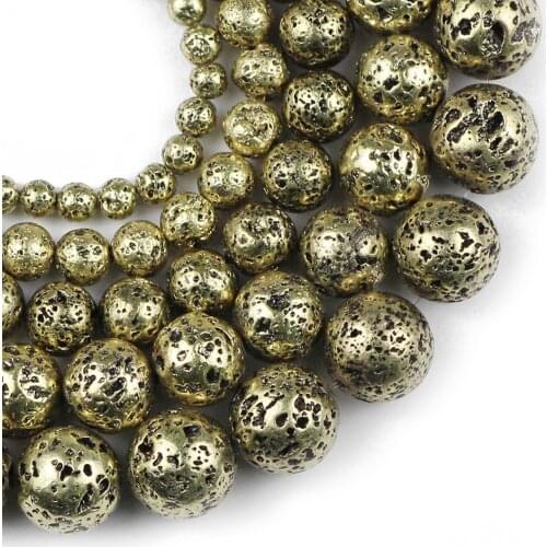 YHBZRET Natural Stone bronze gold Lava Hematite Loose Beads For Jewelry Making 4 6 8 10 12mm DIY Necklace Bracelet Accessories