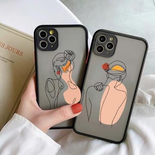 Abstract Art Line Face Painting Phone Case For iPhone 12 Pro MAX 11 XR XS 7 SE 20 X 8 6Plus Fashion Girl Hard Cover Clear Fundas