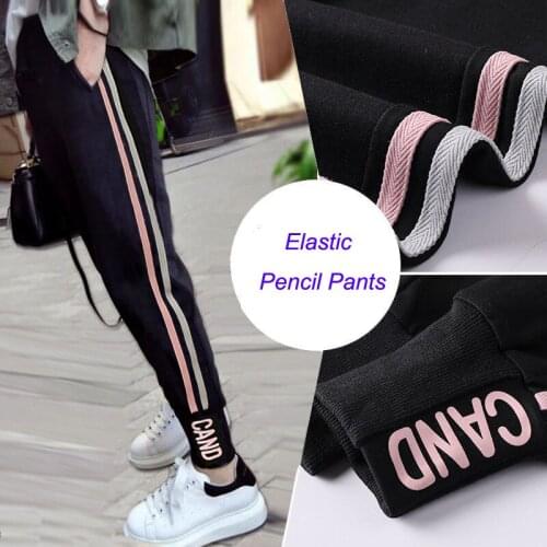 Children Sports Pants For Girls Winter Plush Thickened Warm Casual Sports Pencil Pants Kids Side Striped Elastic Trousers Slacks