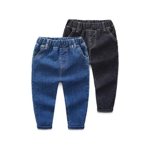 2021 Spring and Autumn New Korean Boy Jeans Baby Pure Color Slim Stretch Pants Childrens Casual Denim Pants Baby Trousers 2-8Y