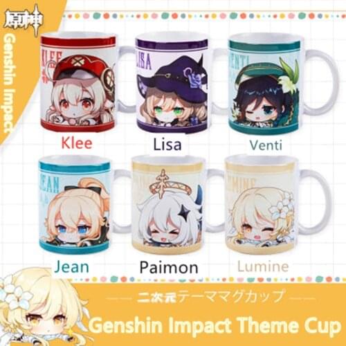 Anime Game Genshin Impact Ceramic Cup, KLEE / JEAN / VENTI / PAIMON / LISA / Lumine Themed Cup, U-Shaped Handle Is Not Hot