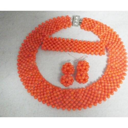 Fashion Nigerian Wedding African Jewelry Set Coral Beads Necklace Set For Women Jewelry 18"