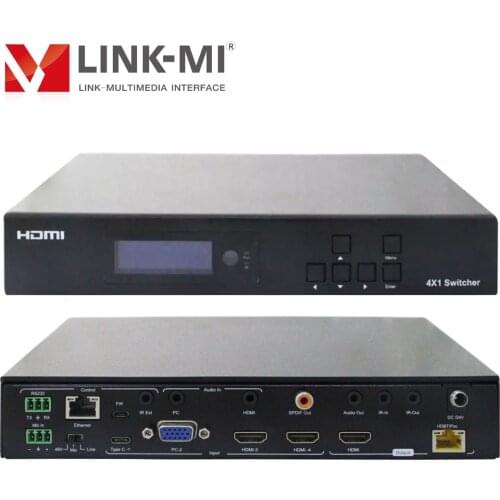 LINK-MI 4x1 Type-C VGA HDMI Mixed Input 4x2 Switch 4K@60Hz 70M HDR10 HDBaseT Support Analog/SPDIF audio extract RS232 TCP/IP