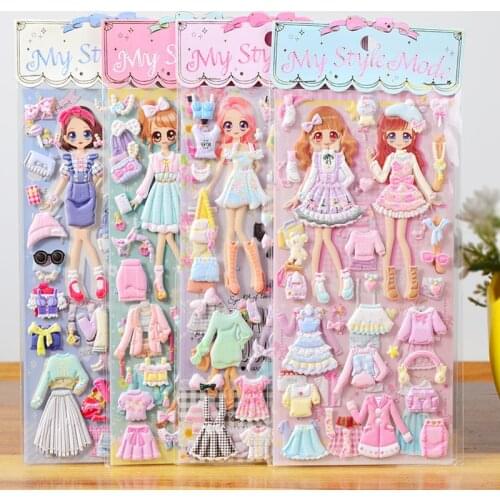 8sheets Stickers kawaii sticker book Laptop dress up Lovely Girls 3D stickers kids toys pegatinas for children girl gifts