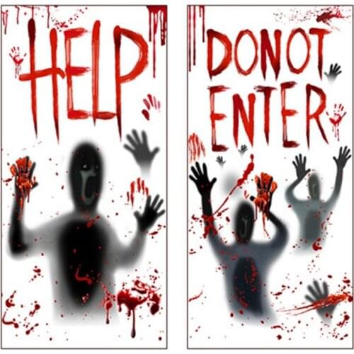 NEW 1/2 Pc Window Scary Stickers Party Backdrops House Dorm Giant Blood Print Tag Zombie Horror Hand Halloween Decoration Top