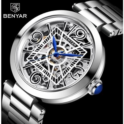 Benyar Design 2021 New Luxury Mens Mechanical Business Watches Waterproof Stainless Steel Night Light Pointer Automatic Watches