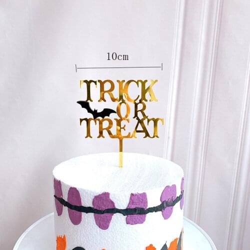 Ins New Happy Halloween Cake Topper "Trick or Treat" Bat Cat Witch Acrylic Cake Topper For Halloween Party Cake Decorations