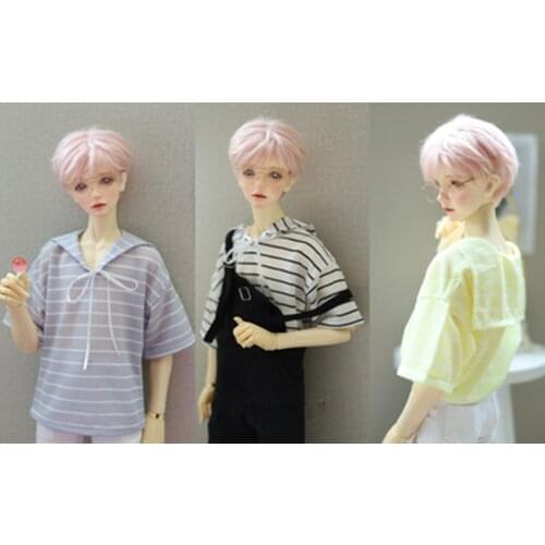 BJD Doll Clothing Fits 1/3 1/4 Uncle Size Stripe Navy Collar Tencel Chiffon T-Shirt 3 Colours into Doll Accessories
