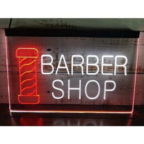 SS054 OPEN NEW Barber Shop Hair Cut Dual Color LED Neon Sign