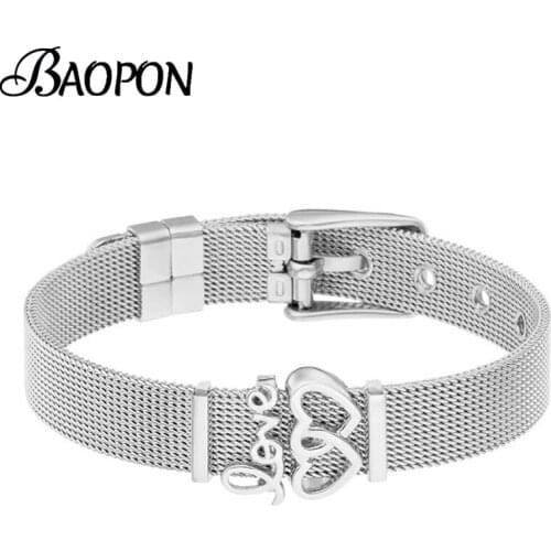 Simple Couple Heart Fine Bracelet Stainless Steel Mesh Bracelet Adjustable Belt Buckle for Women Men Bracelet Bangle Jewelry