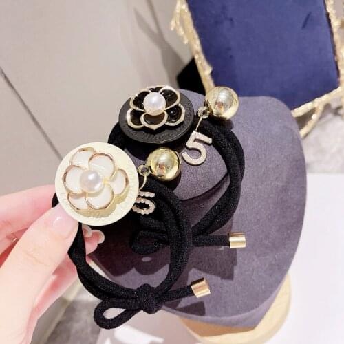 Korean Camellia Flower Hair Tie Pearl Hair Rope Rhinestone Letter Jewelry Rubber Elastic Hair Bands Hair Accessories for Girls