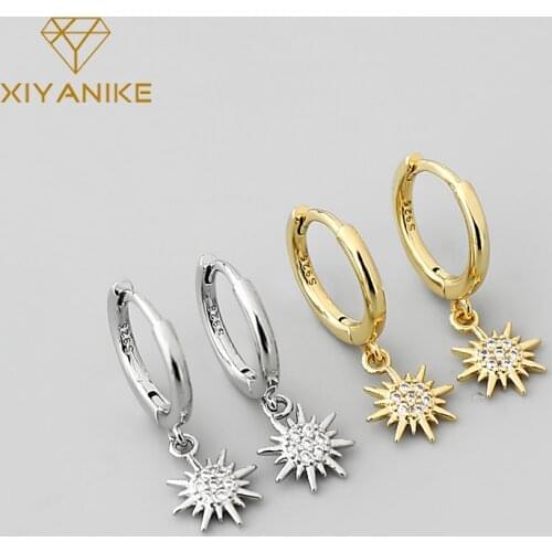 XIYANIKE 925 Sterling Silver Sun Shape Hoop Earrings Female Temperament All-match Fashionable Handmade Jewelry Серьги Cеребро