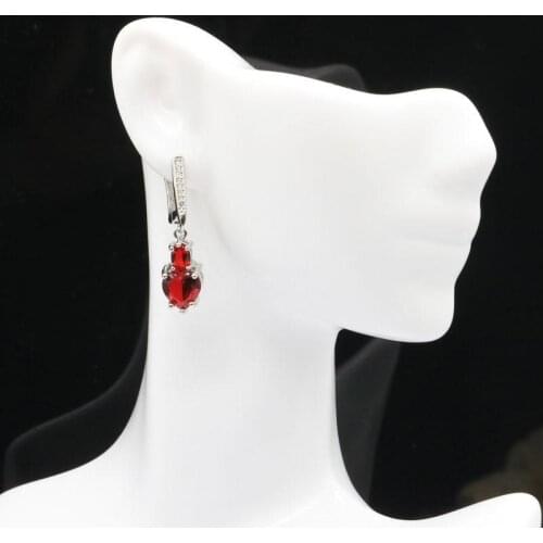 SheCrown Heart Shape Created Red Blood Ruby Gift For Sister Silver Earrings 34x8mm