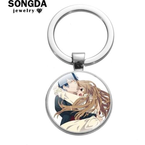 SONGDA TIGER×DRAGON! Anime Keychain Cute Girl Aisaka Taiga Art Photo Key Ring Aisaka! Key Chain Handmade Glass Cabochon Jewelry