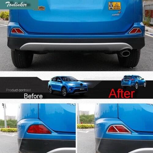 Tonlinker 2 pcs ABS Chrome Car styling Mirror style Rear fog light Case Cover Stickers For TOYOTA New RAV4 2016 Part Accessories