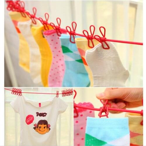 185cm Multifunctional Drying Rack Clothes Line With 12 clips Cloth Hangers Steel Clothes Line Pegs Portable Travel Clothespins