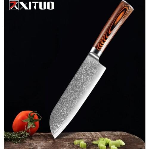 XITUO Japanese Damascus Santoku Knives Damascus Stee Kitchen Knife High Carbon Stainless Steel Chef Knife Cooking Cutlery