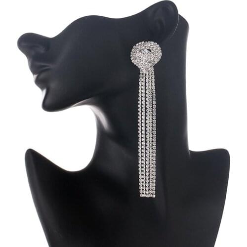 YFJEWE Geometric Luxury Full Rhinestone heart tassel Rectangle Long Drop Earrings for Women Fashion Pendientes Jewelry E689