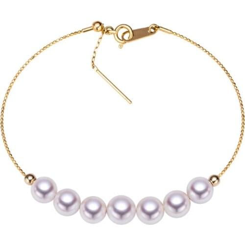 Sinya Pearl charms 18k gold Bracelets Anklets with moving gold beads can adjust wear length can DIY for women girl Mum lover