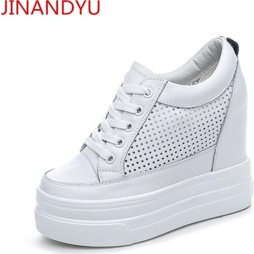Hollow Out Wedge Sneakers Genuine Leather Casual Shoes Women Platform Sneakers Fashion High Heel 11cm Sport Shoes Woman Pumps