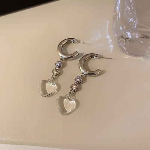 Origin Summer Fashion Transparent Love Heart Dangle Earring for Women Shining Cubic Zircon Silver Color Metal Earring Jewelry