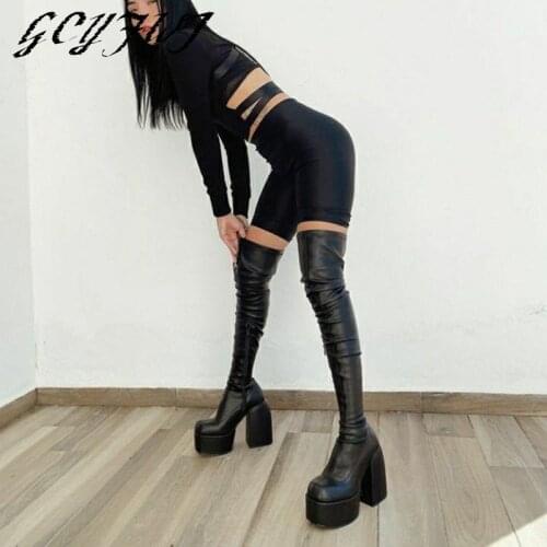 Women Boots Solid Color Thick Bottom Crude Heel Zipper-Sid Women Shoes Fashion Sexy Punk High Heel Outdoor Platform Botas Mujer