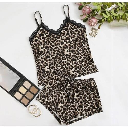 Leopard Print Lingerie Silk Underwear Sleepwear Nightdress Pajamas Satin Pyjama Woman Femme Sleepwear Satin 2020 Summer#T2