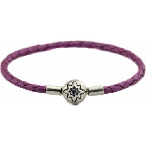 Starry Sky Honeysuckle Pink Clasp Leather Bracelets 100% 925 Sterling-Silver-Jewelry Free Shipping