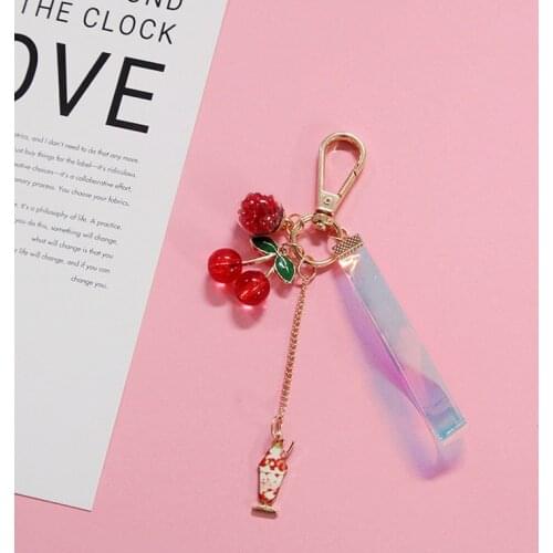 1PC Laser Ribbon Beautiful Cherry Keyrings Bag pendant Charm dangle keyring marine shell pearl keychain stunning keyrings