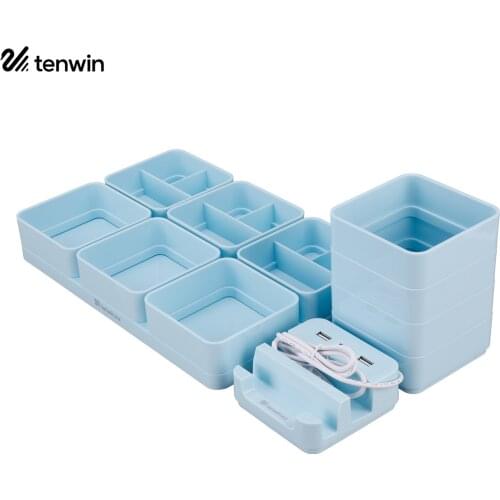 1 pc Multi-Function Desk Organizer 3-in-1 USB Charging Station Pen Holder DIY Plastic Storage Box for Home Office Supplies