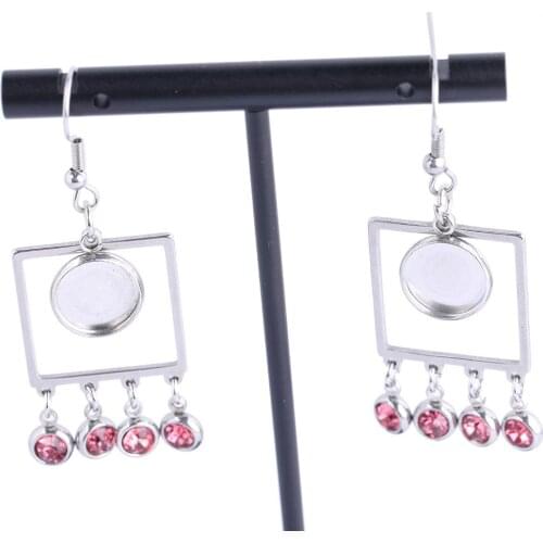 10pcs Stainless Steel Square Frame Crystal Rhinestone Earring Findings 10mm Dia Cabochon Base Setting Blanks Diy Accessories