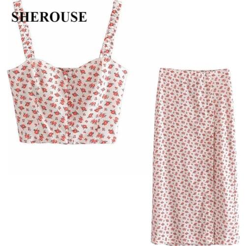 2021 Two Pieces Set Women Printed Crop Tops and Midi Skirts Suit Fashion Casual Chic Lady Woman Outfit Dress Sets Summer