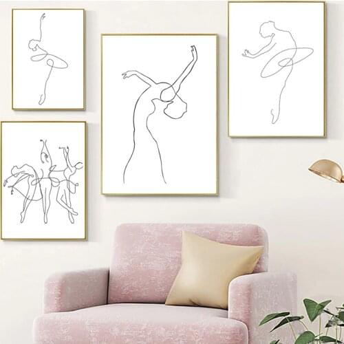 Abstract Ballerina Print One Line Body Drawing Art Canvas Painting Black White Artwork Picture Dance Poster Girl Room Wall Decor