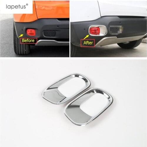 Lapetus Accessories Fit For Jeep Renegade 2015 - 2019 Bright Style Rear Trunk Tail Fog Lights Lamps Frame Molding Cover Kit Trim