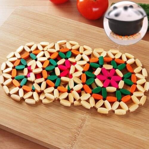 Bamboo Round Coasters Handmade Insulation Anti-scalding Placemats Table Padding Coffee Cup Mats Kitchen Decoration Supplies