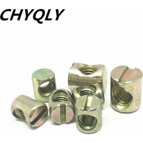 M4M5M6M8 Barrel Bolts Cross Dowel Slotted Furniture Nut fittings for Beds Crib Chairs Horizontal hole nut hammer embedded nut