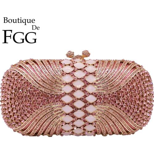 Boutique De FGG Pink Diamond Women Evening Bags Bridal Crystal Clutch Handbags and Purses Wedding Banquet Dinner Minaudiere Bag