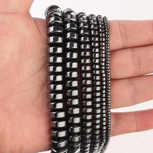 Natural Stone Beads Black Hematite Thick Flat Round Loose Spacer Beads For Jewelry Making Accessories DIY Bracelet Loss Weight