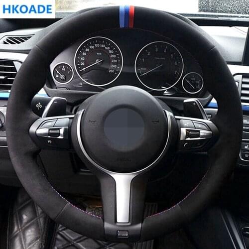 DIY Black Suede Leather Hand-sewing Car Steering Wheel Cover for BMW F33 428i 2015 F30 328i 330i 320d 2016 F87 M3 M4 2014-2016