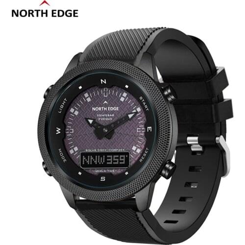 NORTH EDGE Solar Powered Digital Watch Compass Outdoor Sport Watches Swim Waterproof 50m Countdown Light Energy Smart Watch